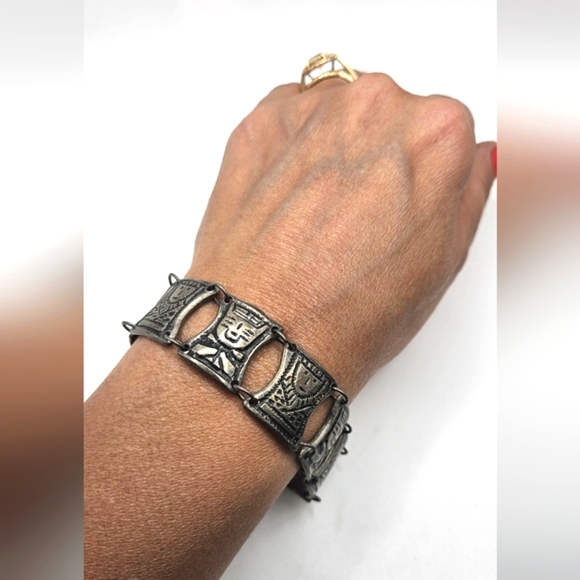 Vintage 900 Silver Diez Centavos Columbian Panel Coin Bracelet 7.5 inch - Picture 2 of 10